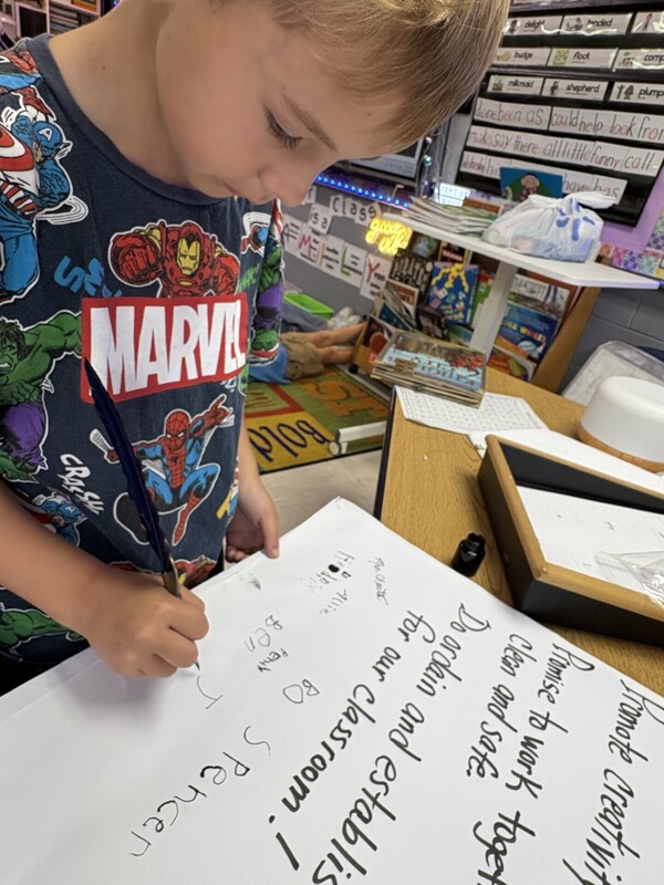 1st Grade signing their classroom constituioln