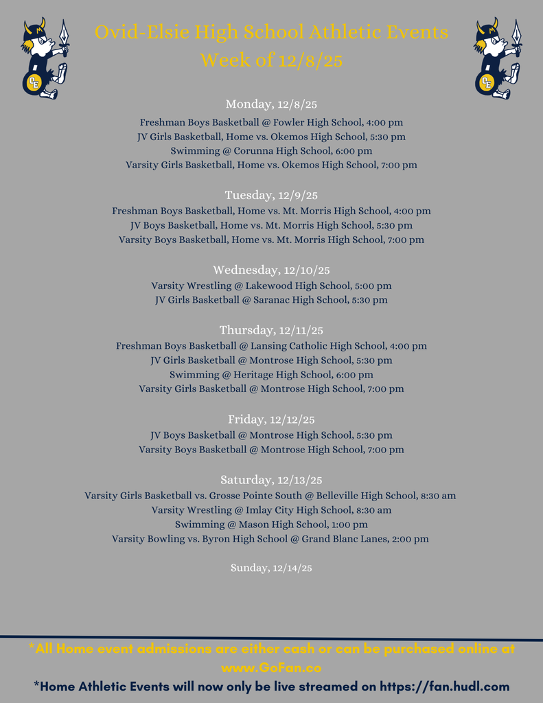 HS Athletics - Week of 12/8/25