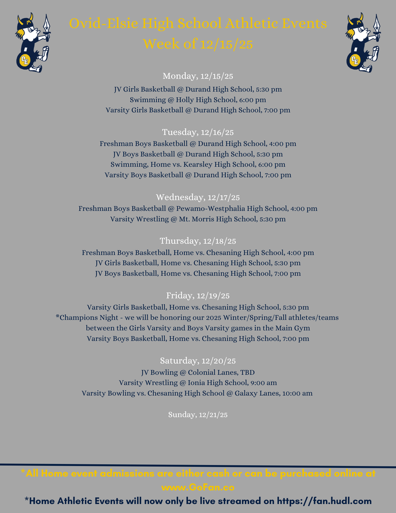 Athletics - week of 12/15/25