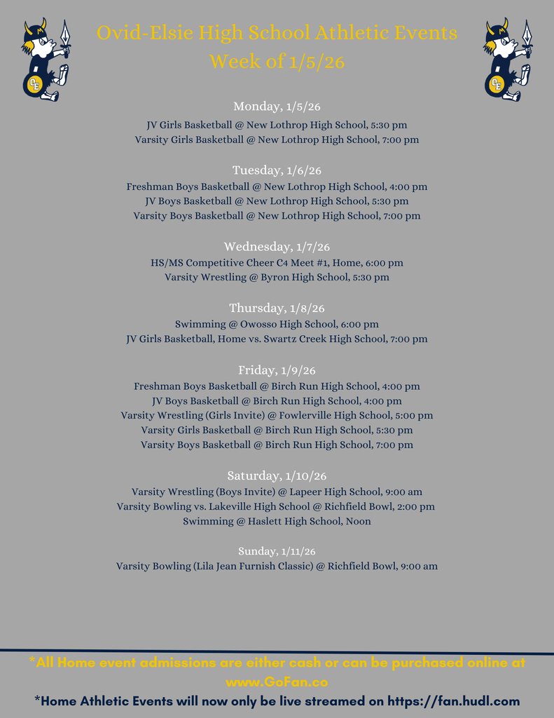 Athletics - week of 1/5/26