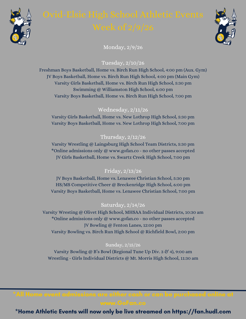 HS Athletics - week of 2/9/26