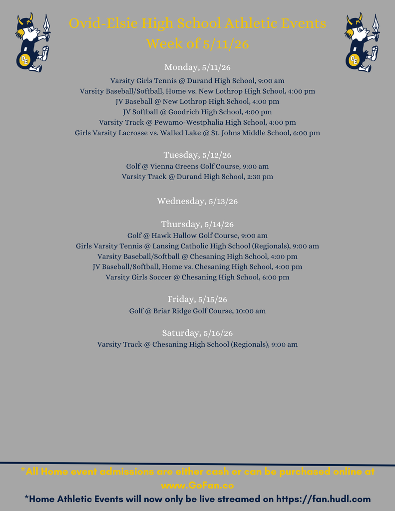 HS Athletics - week of 5/11