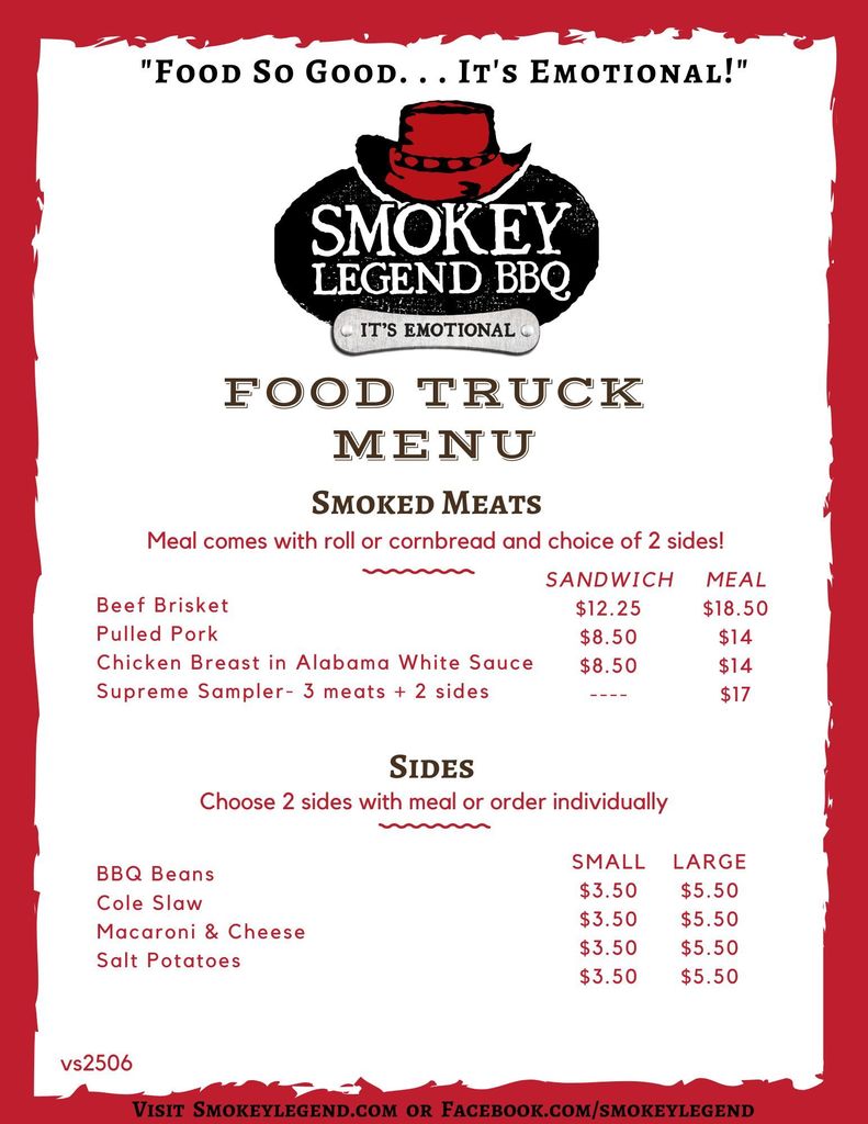 Smokey Legend BBQ Menu