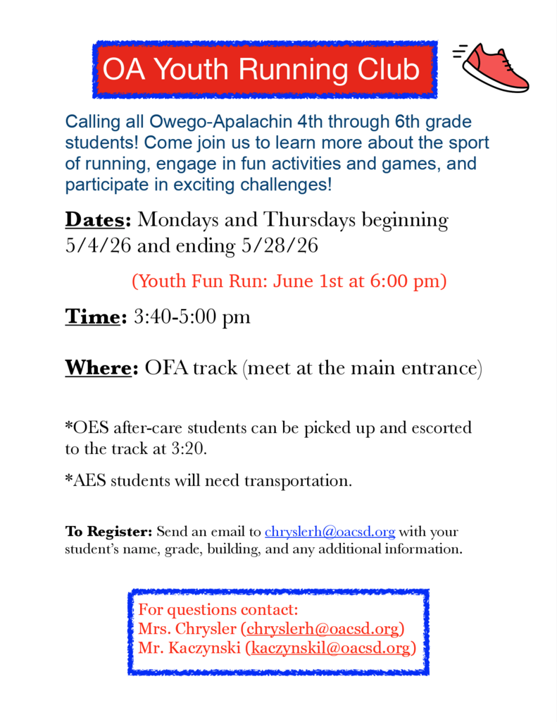 OA Youth Running Club 2026 Flyer