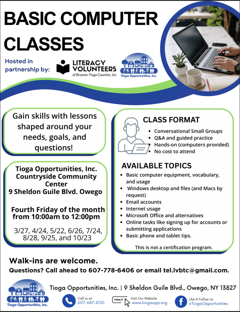 Tioga Opportunities Basic Computer Classes