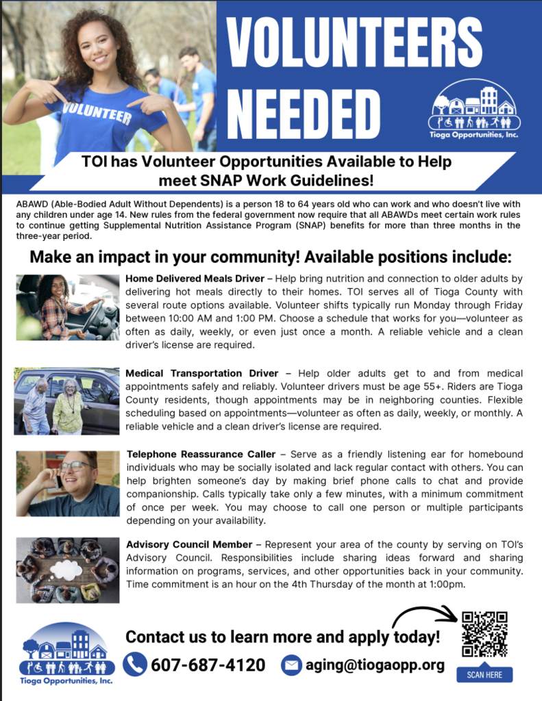 Tioga Opportunities Volunteers Flier