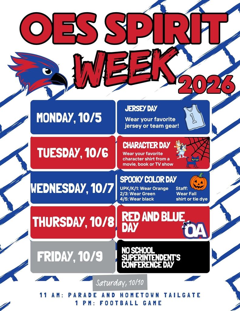 OES Spirit Week 2026 Flyer