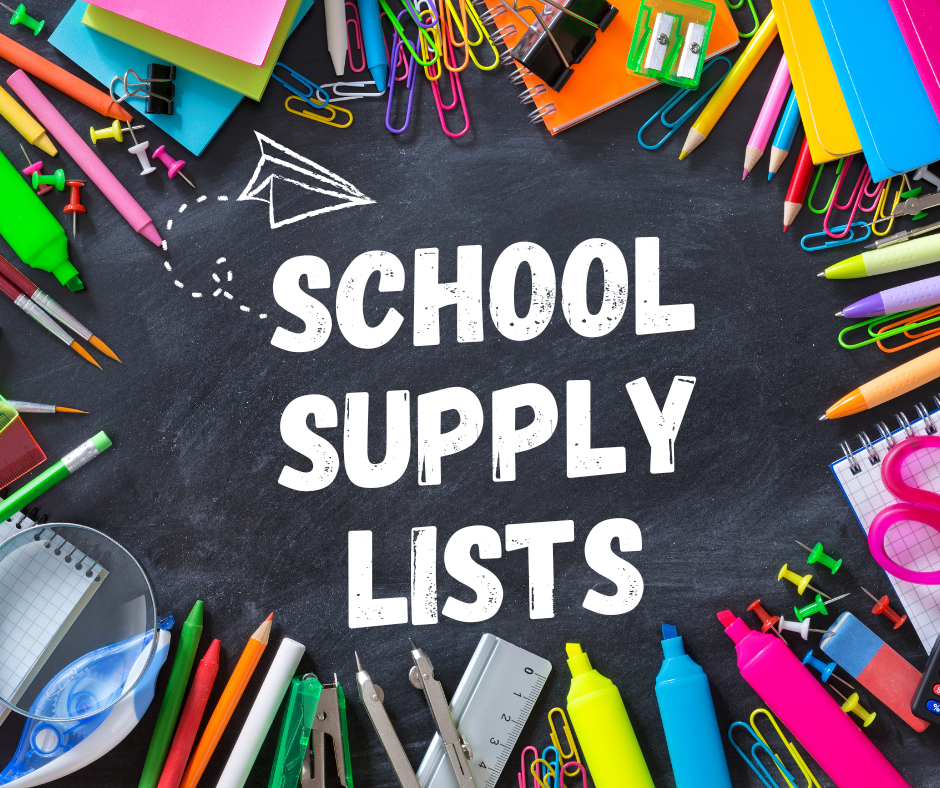 collection of school supplies including markers, rulers, paper clips, post-it notes, colored pencils 