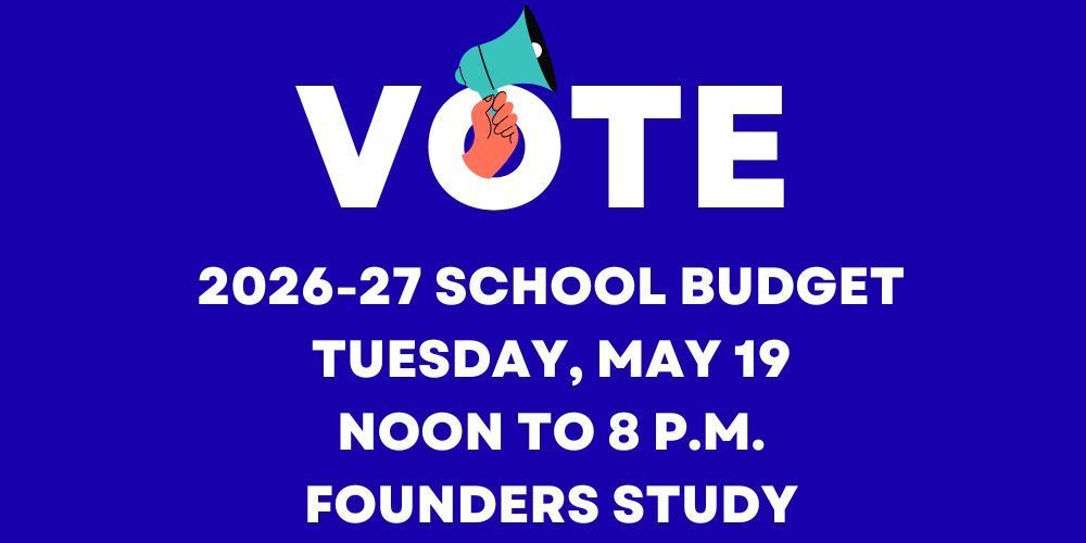 school budget vote reminder on blue background