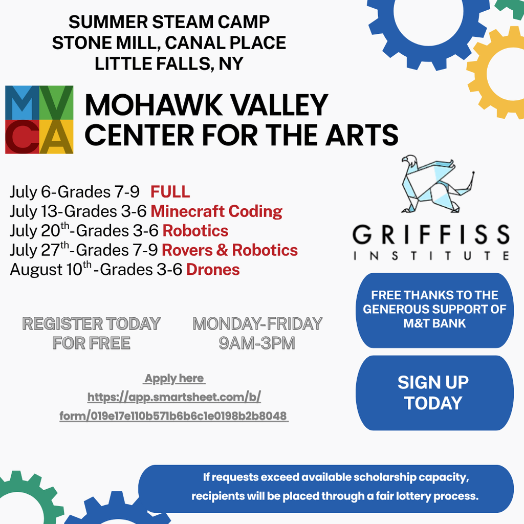 Mohawk Valley Center for the Arts Summer STEAM Camp flyer