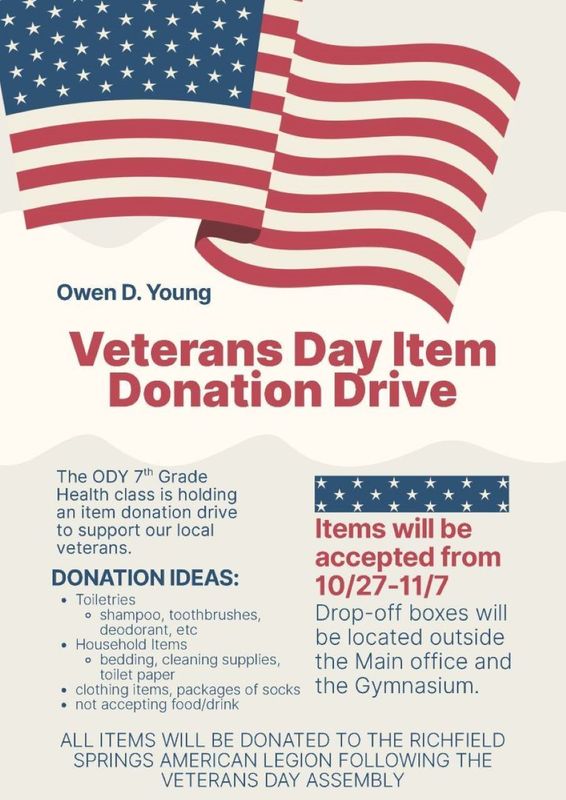 Veterans Day Donation Drive flyer red white and blue theme