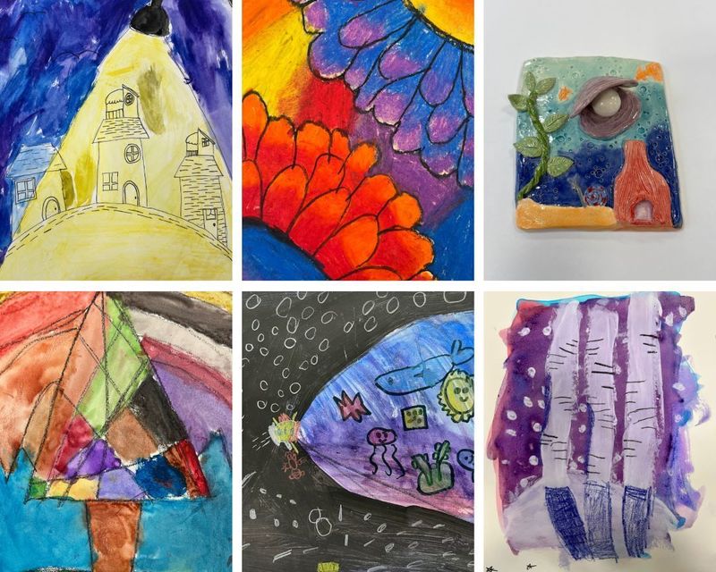 Collage of artwork with 6 images