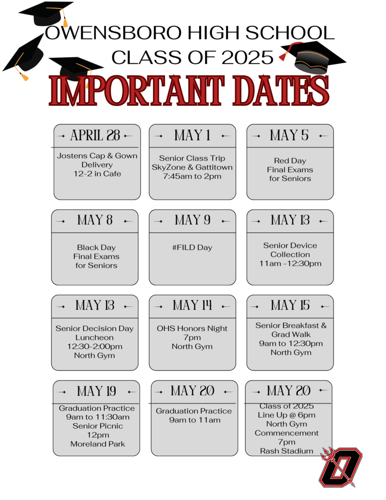 Class of 2025 Important Dates