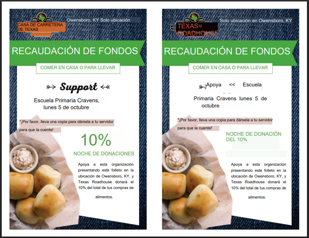 Texas Roadhouse fundraiser (spanish)