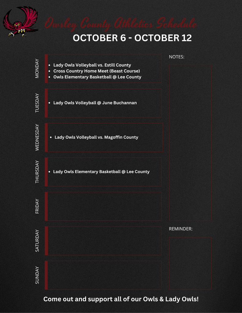 OC Athletics Weekly Schedule - 10.6.25