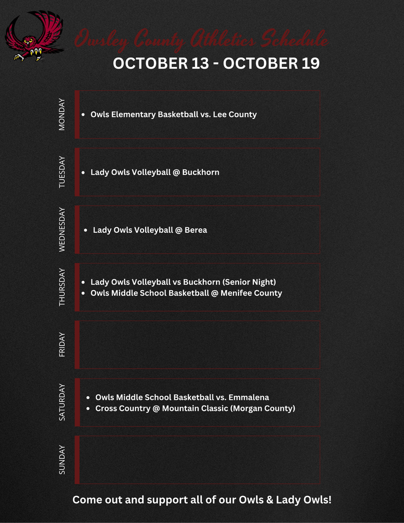 OC Athletics Weekly Schedule - 10.13.25