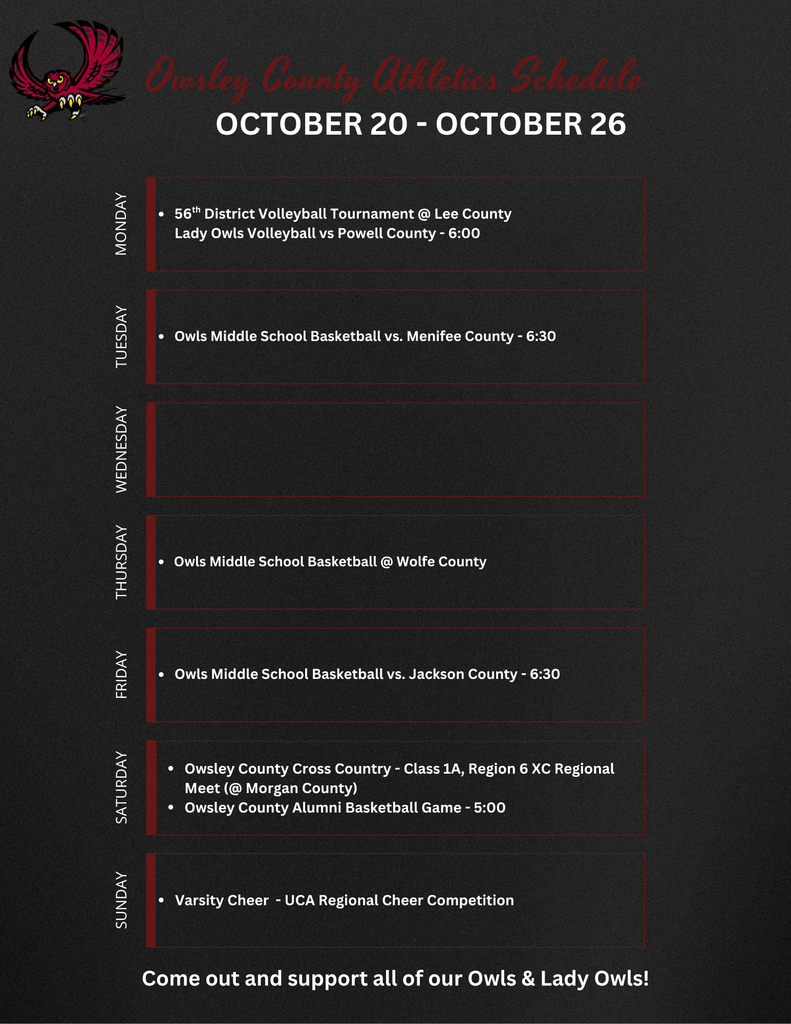 OC Athletics Weekly Schedule - 10.20.25
