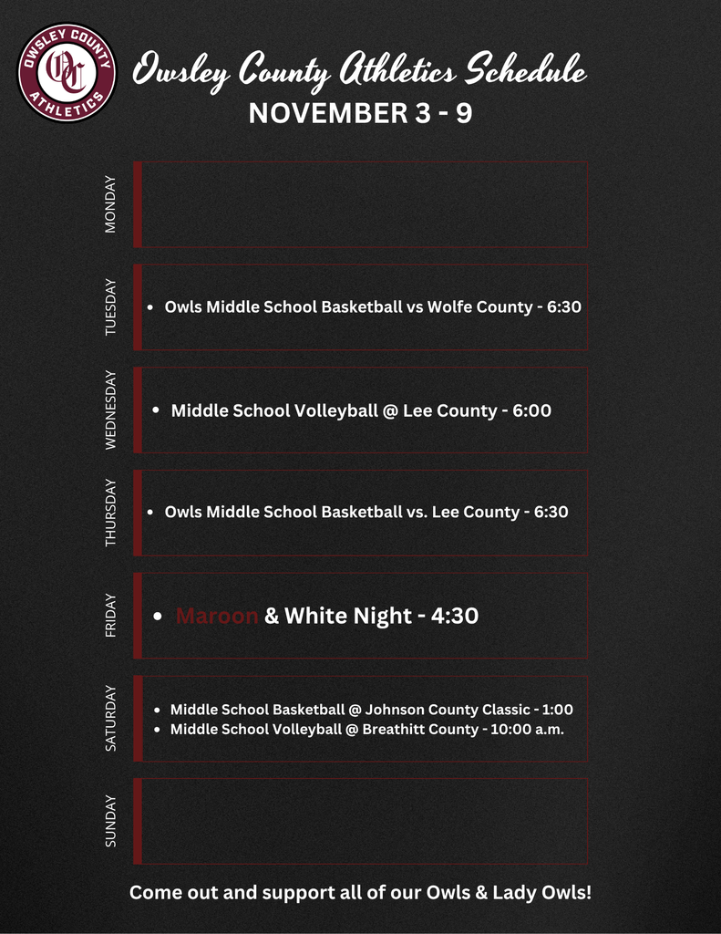 OC Athletics Weekly Schedule - 11.3.25