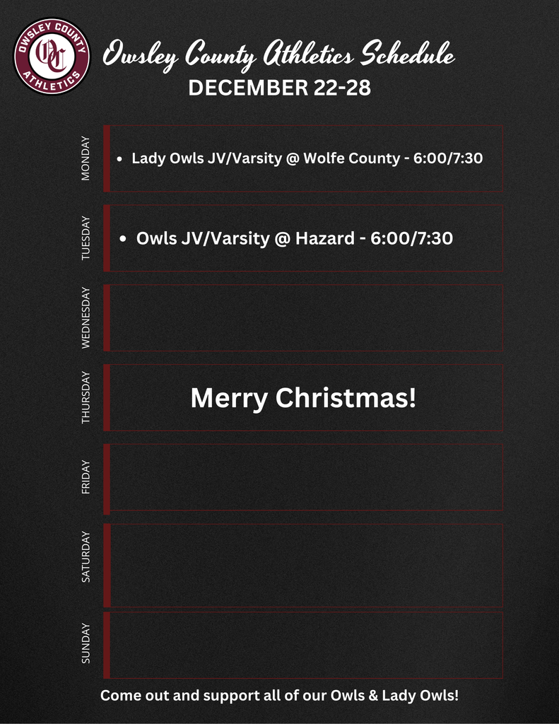 OC Athletics Weekly Schedule - 12.22.25