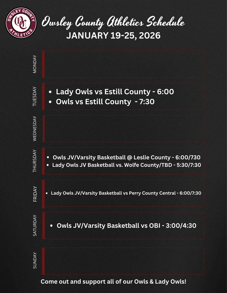 OC Athletics Weekly Schedule - 1.19.2026