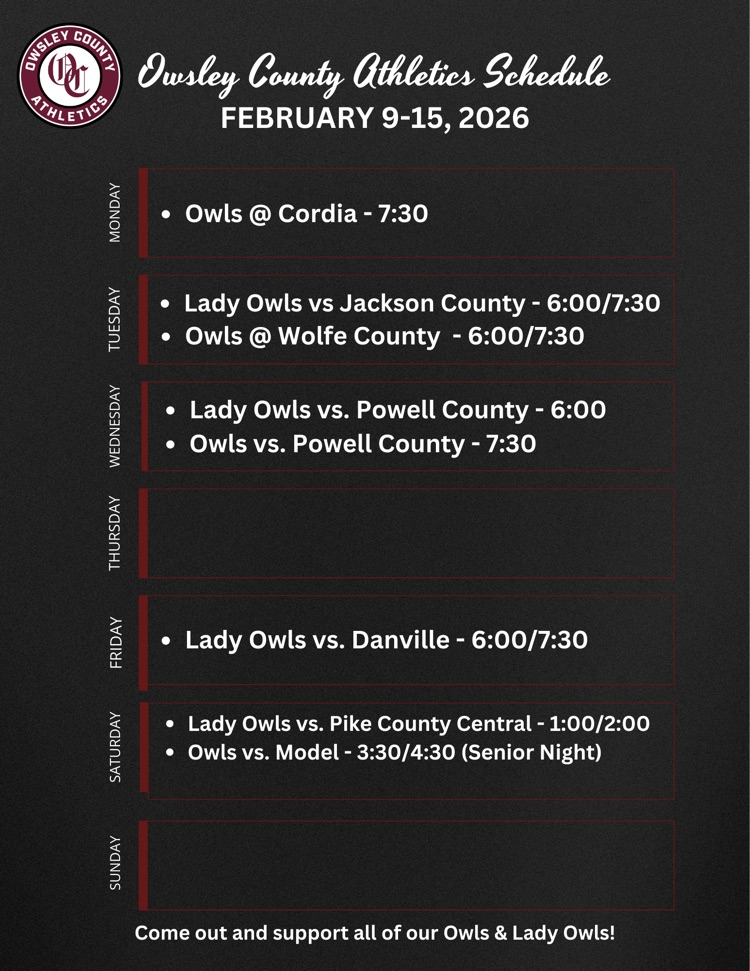 OC Athletics Schedule - Week of 2.9.26