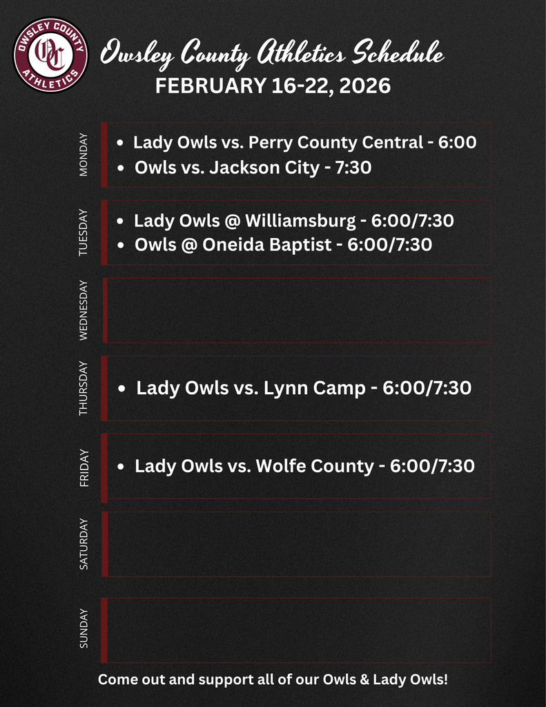 OC Athletics Weekly Schedule - 2.16.2026
