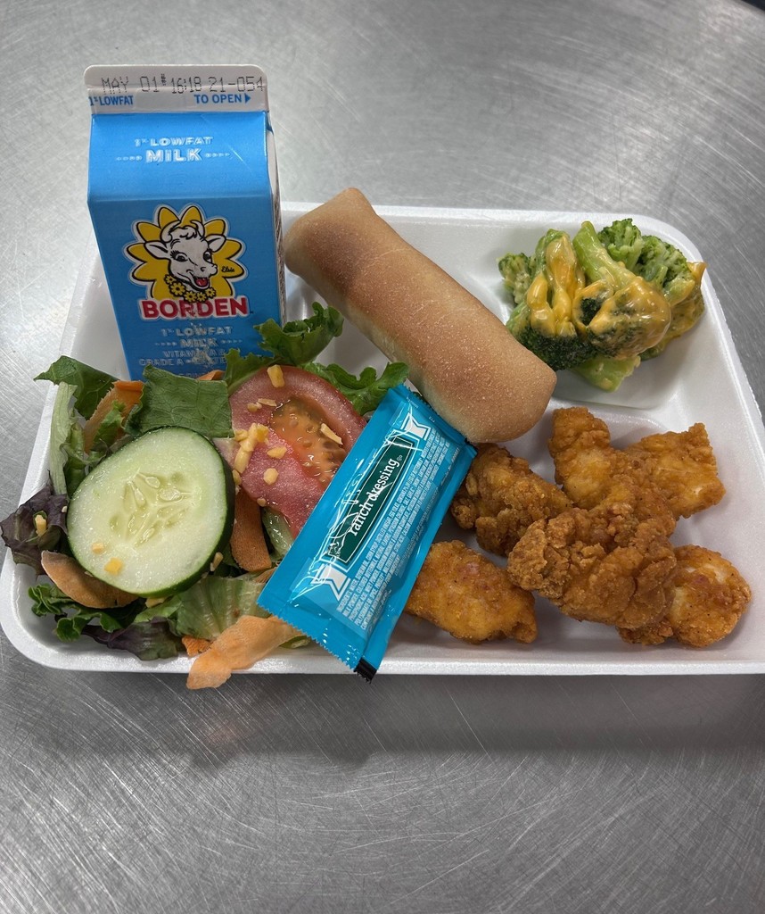 Chicken Bites with Salad and Fresh Broccoli - Served with Choice of Fresh Fruit and Milk