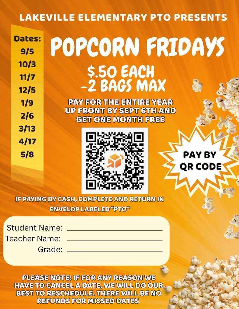 Lakeville Popcorn Fridays 2025-2026 School Year
