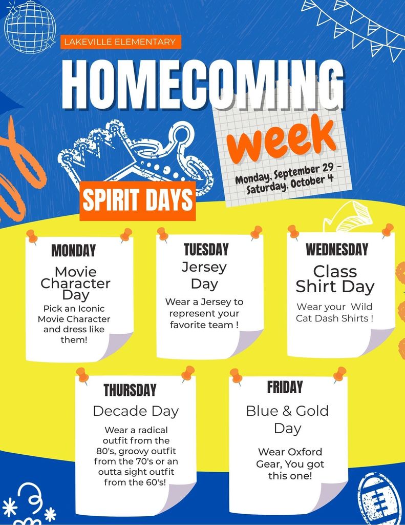 Lakeville Spirit Days Sept 29th - Oct 3rd