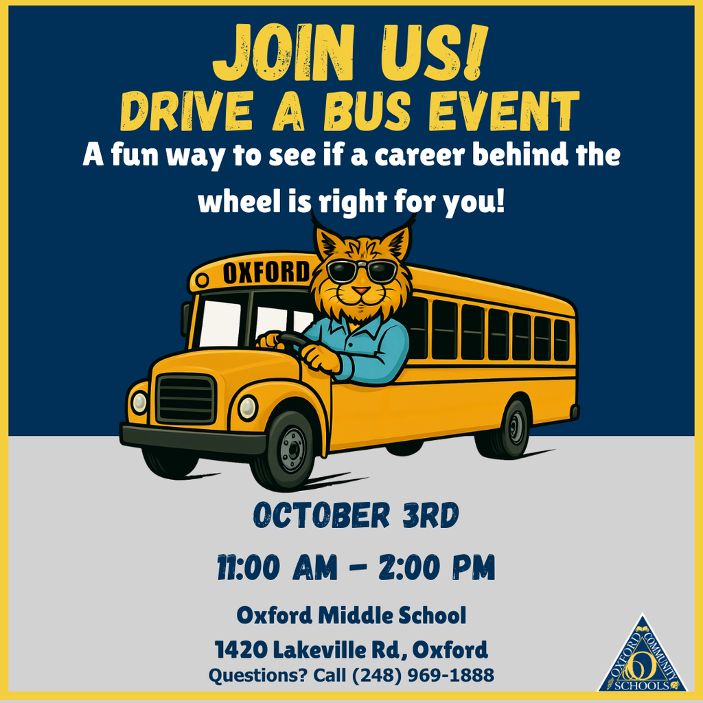 Join Us! Drive a Bus Event. A fun way to see if a career behind the wheel is right for you! October 3rd, OMS 