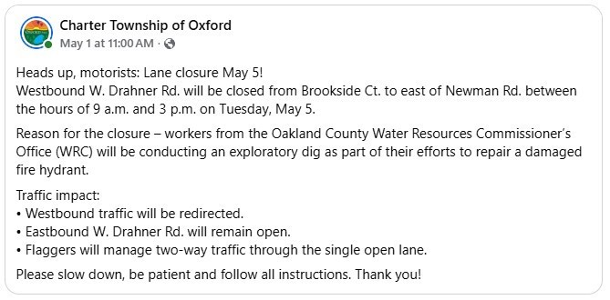 Traffic alert 5/5/26