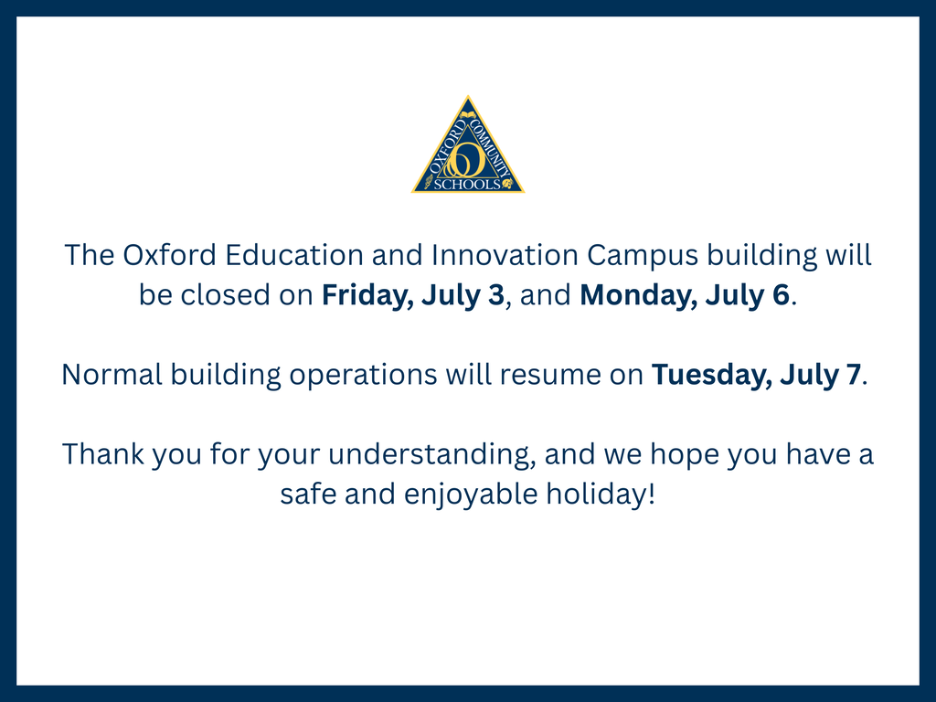 OEIC will be closed Friday July 3rd and Monday July 6th. Normal Building operations will resume on Tuesday, July 7th.