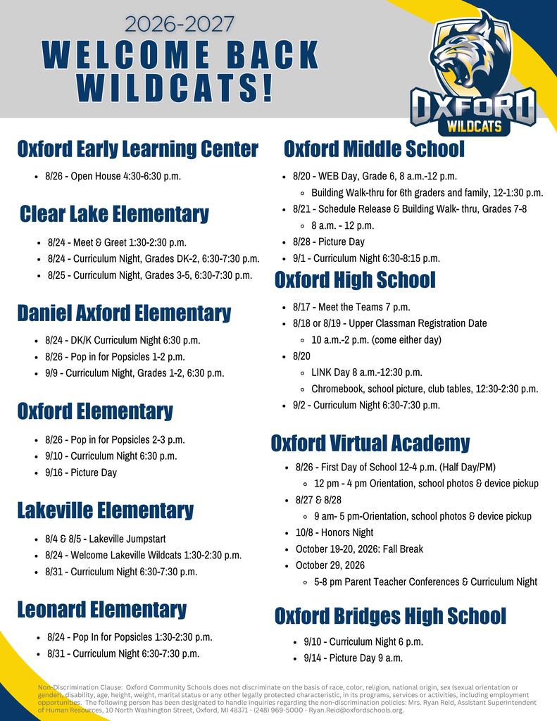 Welcome Back Wildcats Flyer