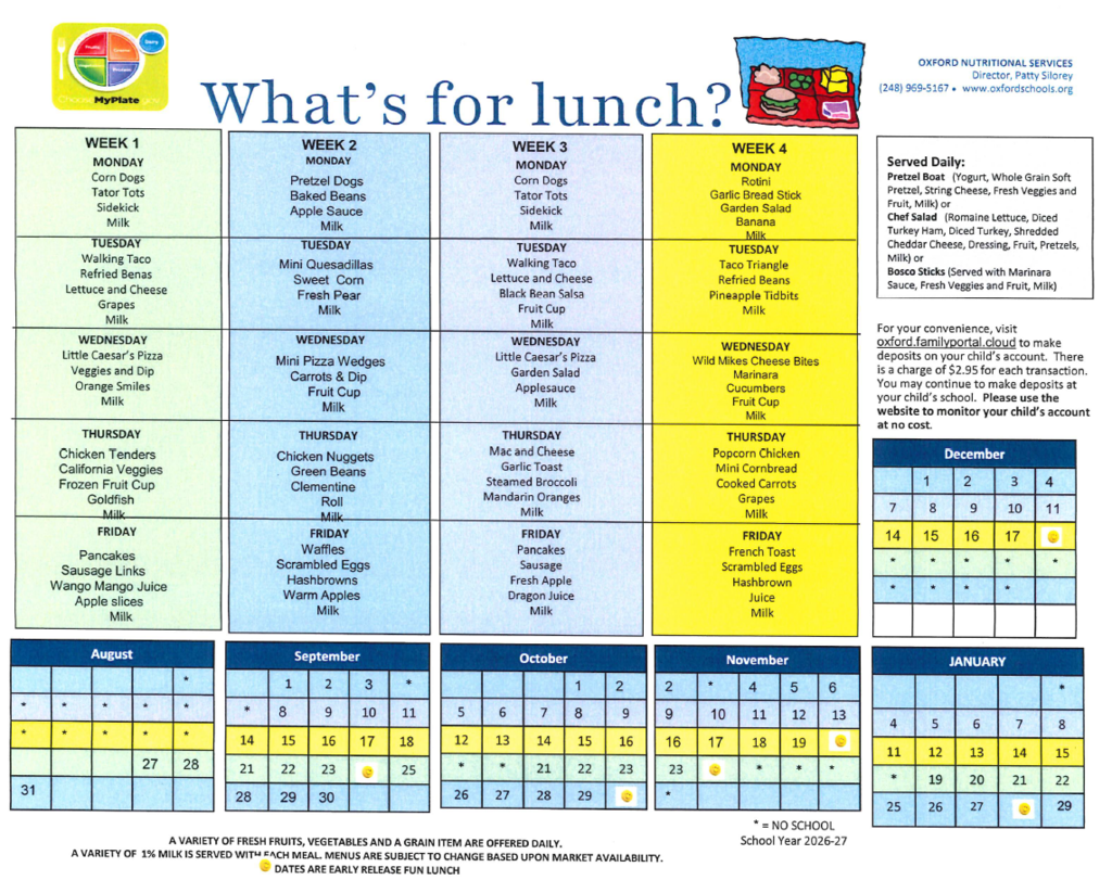 Lunch Menu 2026