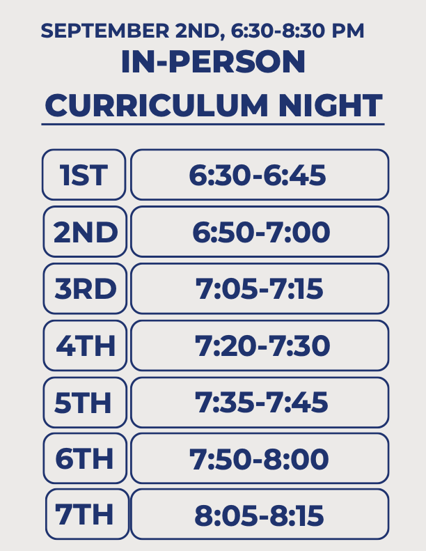 OHS Curriculum Night Schedule