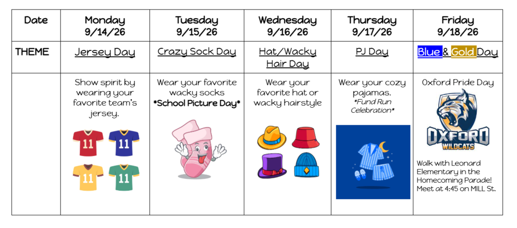 Spirit Week Details 