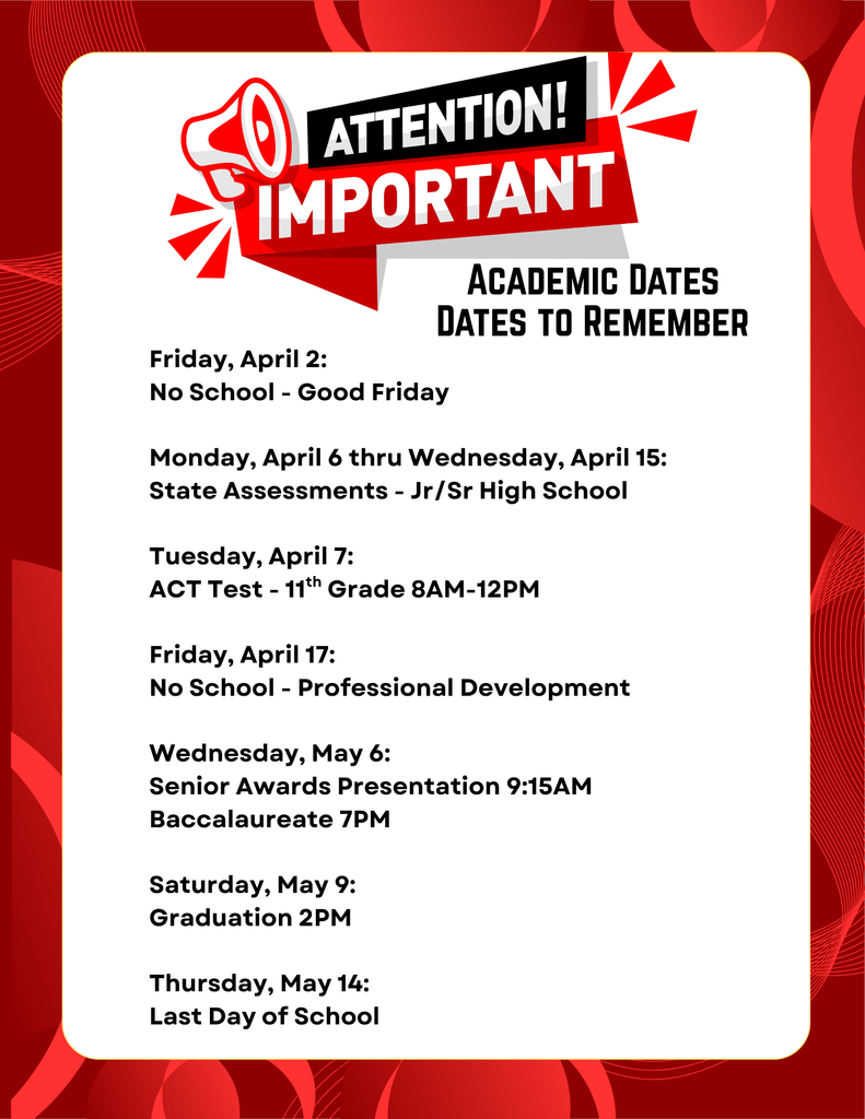 Academic Dates April & May 2026