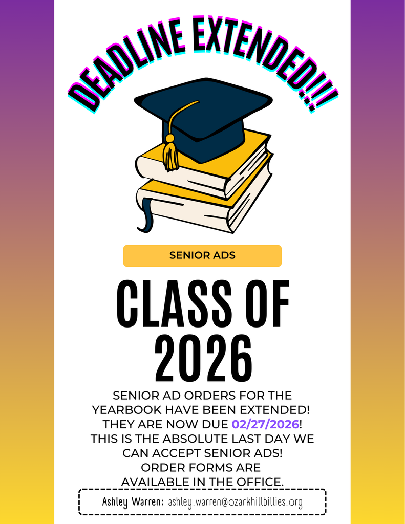 Senior Ad deadline extended through Friday, February 27! Order forms are in the high school office.
