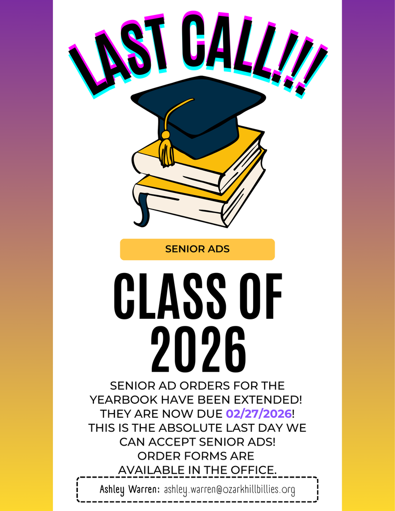 Last call for Senior Ads! They are due by the end of the day on Friday, February 27!