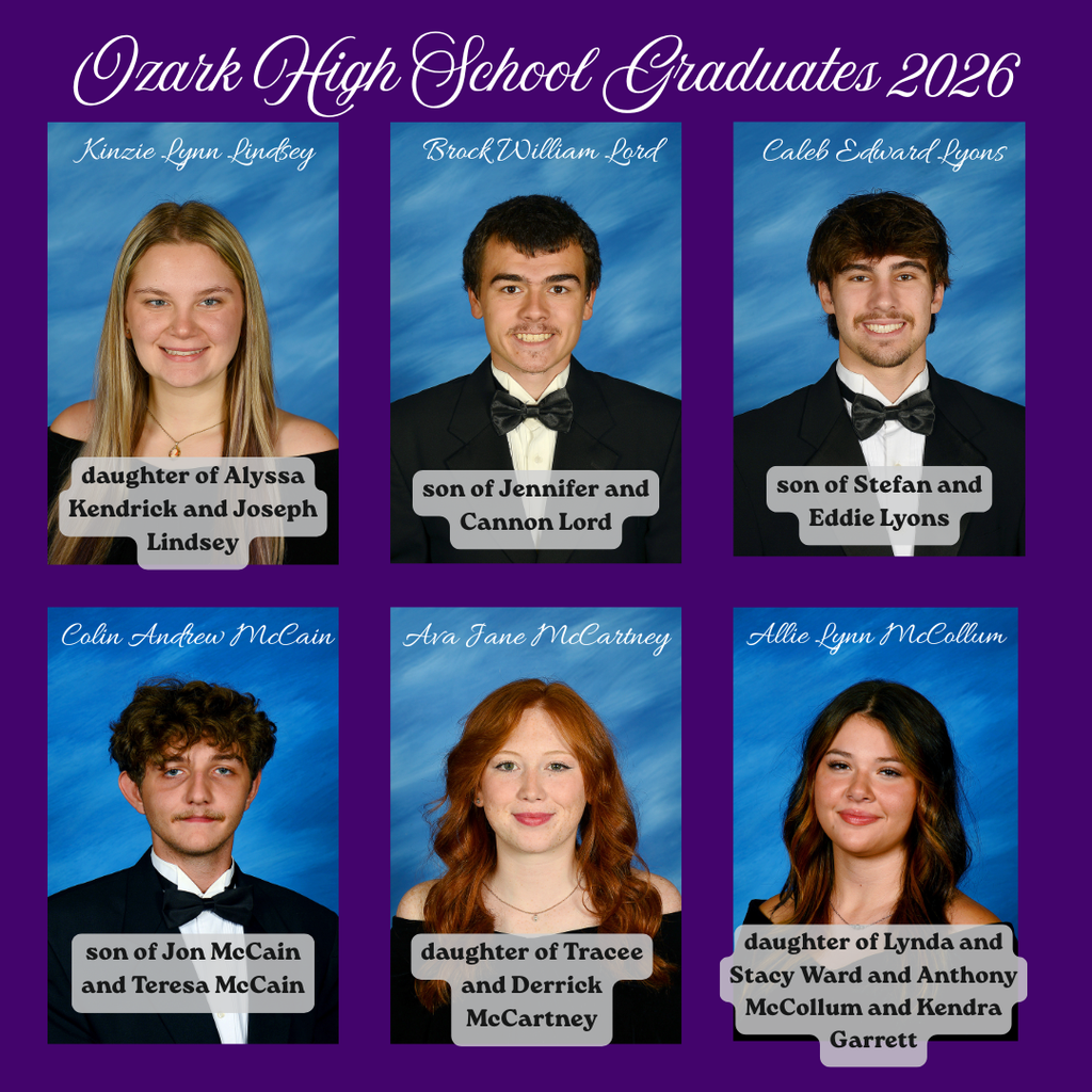 Congratulations to our 2026 Graduates! The ceremony is scheduled to be held Friday, May 15 at Hillbilly Stadium at 7pm.