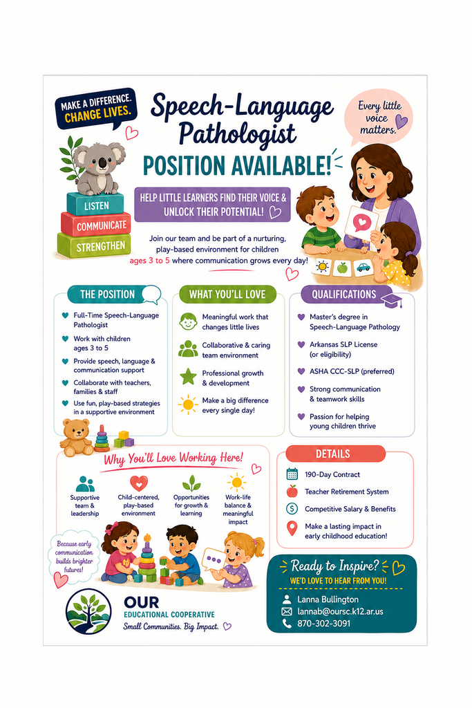 flyer for Speech Language Pathologist position