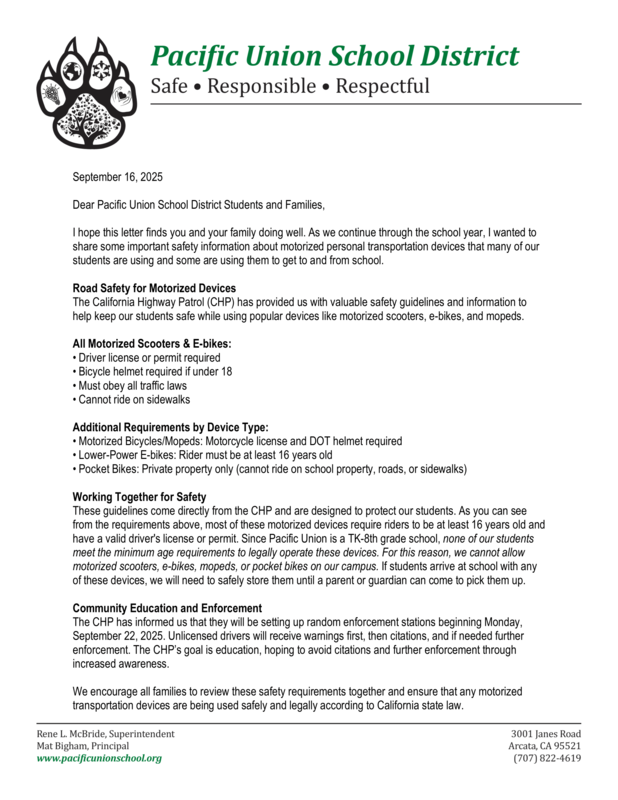 Motorized Scooter and E-Bikes Letter Page 1