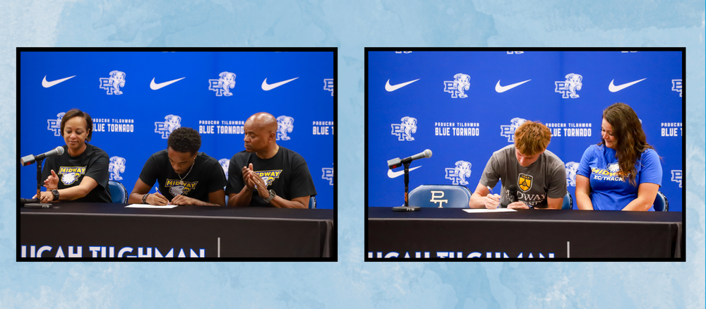 Athletes sign letters of intent with their families seated at a table