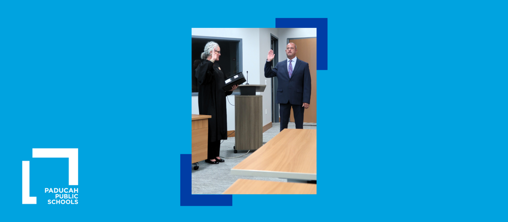 A student resource officer is sworn in by a judge
