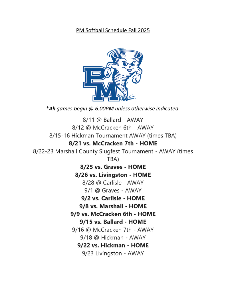 PM Softball Schedule