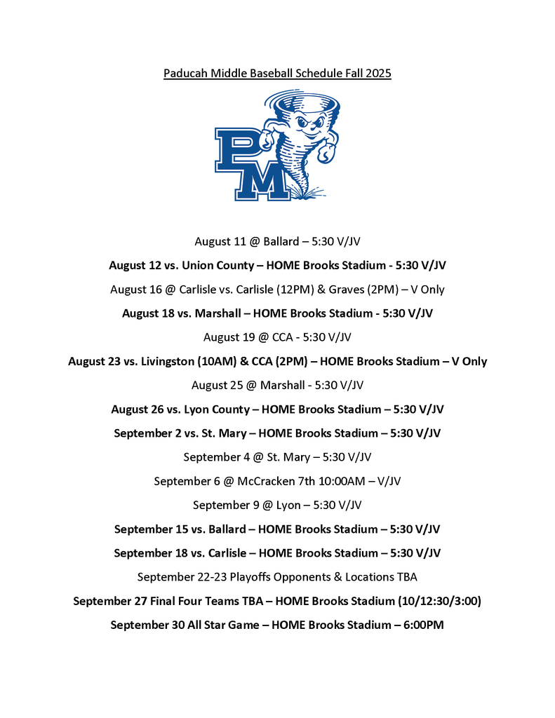 PM Baseball Schedule