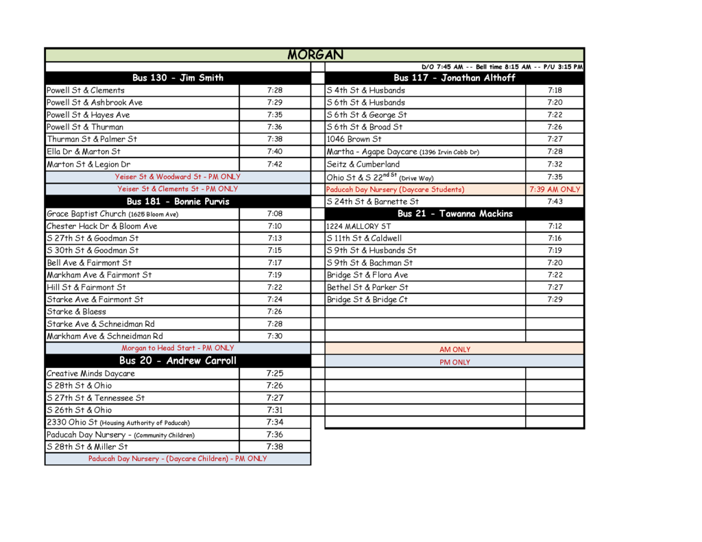 Morgan Elem Bus Routes