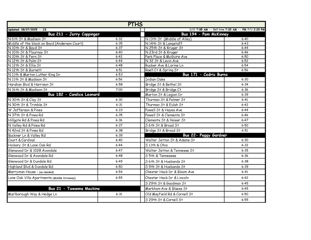 PTHS Bus Routes