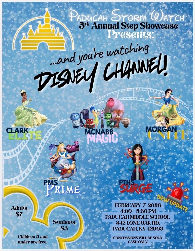Poster for the 5th Annual Step Showcase by Paducah Storm Watch. Event features Disney Channel characters. Date and time details listed.