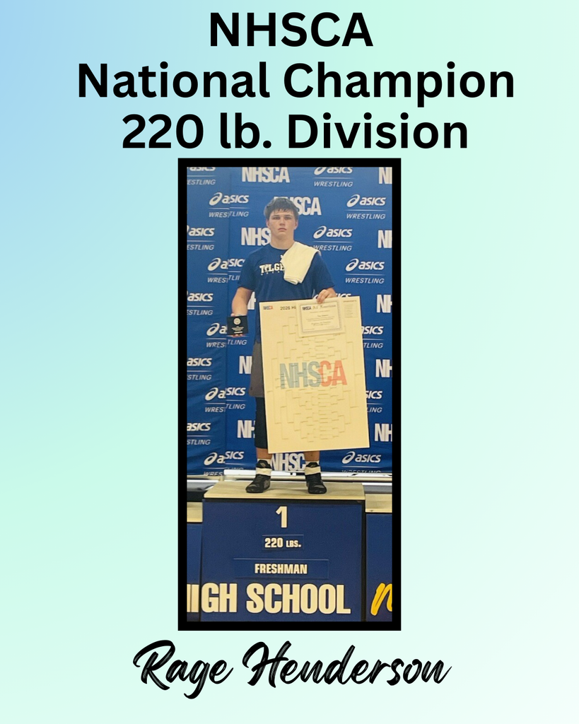 A person stands on a blue platform with a sign that reads "NHSCA National Champion 220 lb. Division."